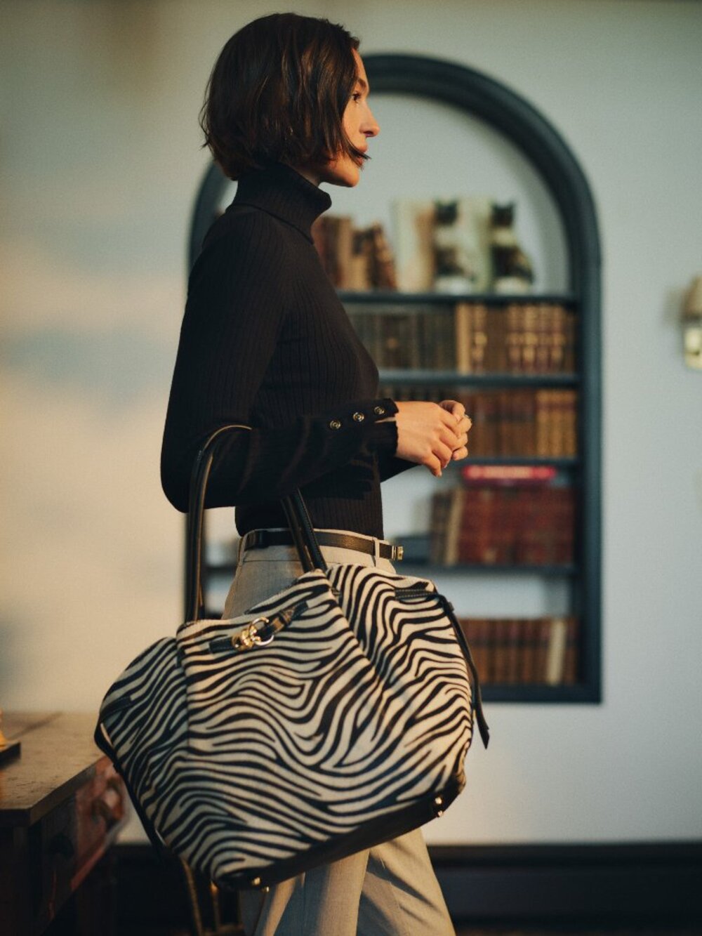 J McLaughlin The Lex Pony Hair Tote Bag in Zebra Stripes - Black/Off White NEW